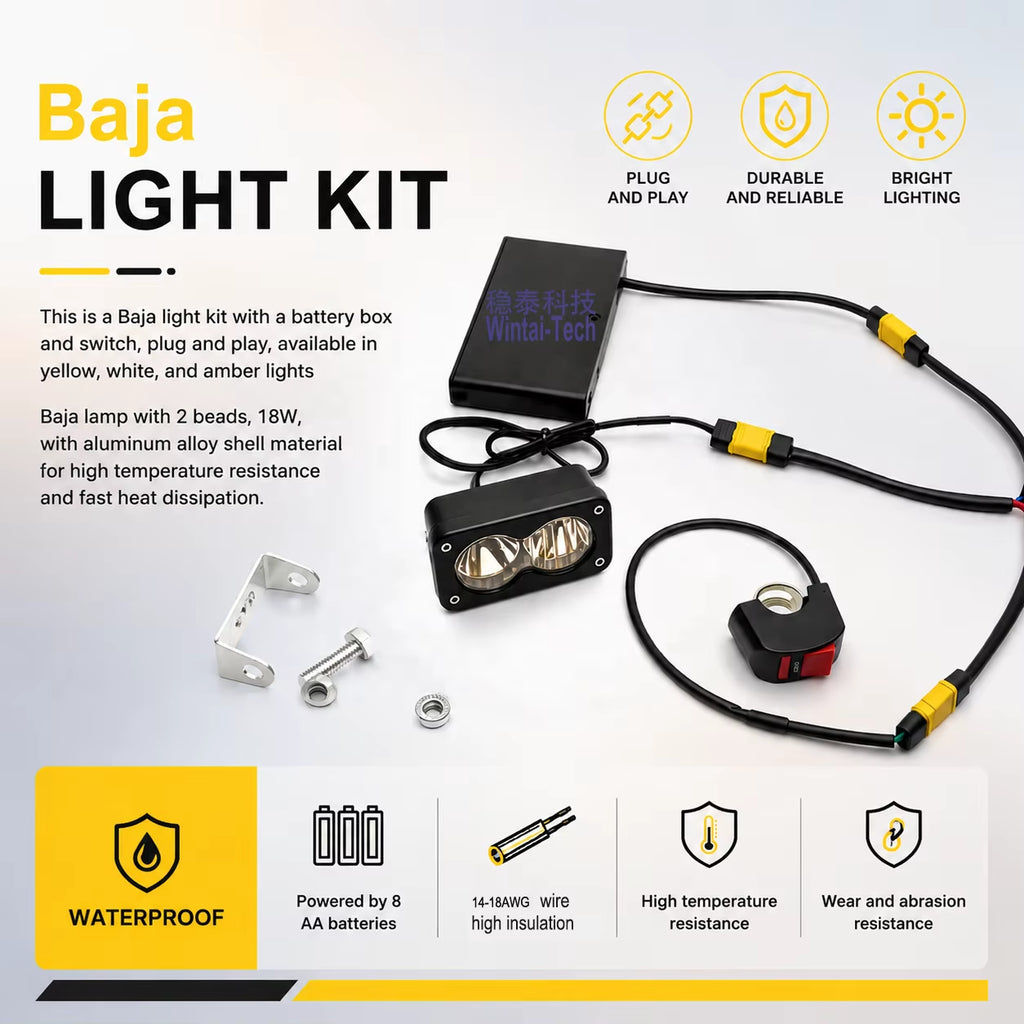 Wintai-Tech 8AA Universal Battery Powered with 12V White Baja Light Handle Switch for E-Bike Plug and Play Set