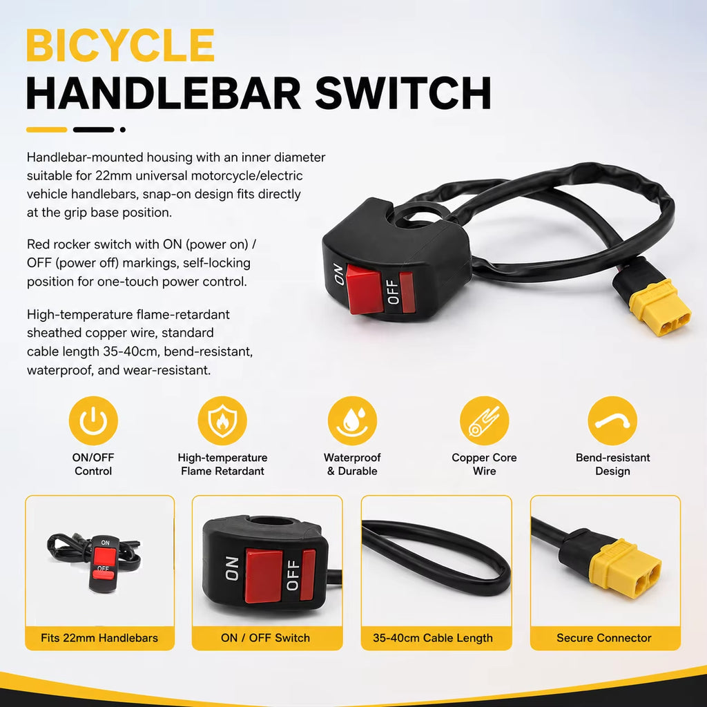 Wintai-Tech 8AA Universal Battery Powered with 12V White Baja Light Handle Switch for E-Bike Plug and Play Set