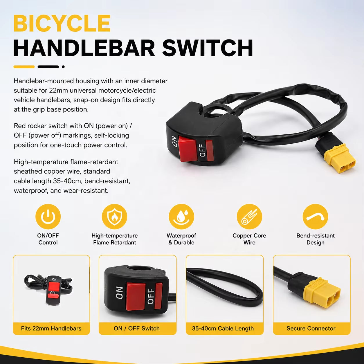 Wintai-Tech 8AA Universal Battery Powered with 12V White Baja Light Handle Switch for E-Bike Plug and Play Set