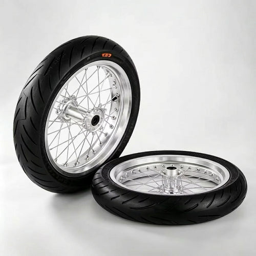 Sur-Ron Light Bee 17" Silver Alloy Supermoto Rim Set with CST Street Tyres